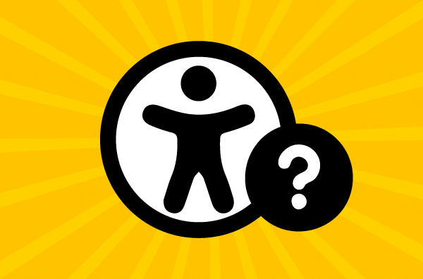 Symbol für Barrierefreiheit mit Fragezeichen