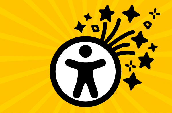 Symbol für Barrierefreiheit mit Feuerwerk und Sternen