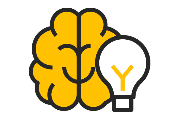 Eine Grafik, die ein Gehirn und eine Glühbirne zeigt