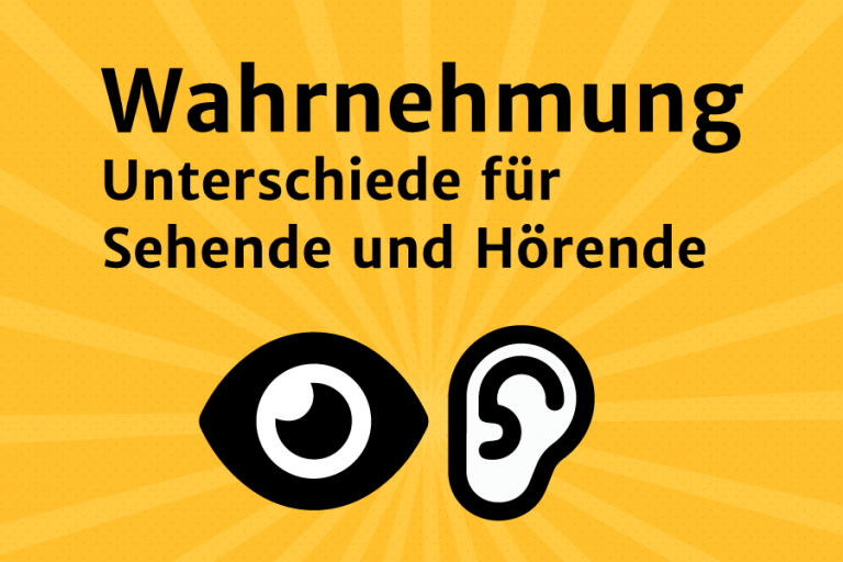 Illustration zu unterschiedlicher Wahrnehmung: Auge und Ohr, schwarz auf gelbem Hinterhrund.