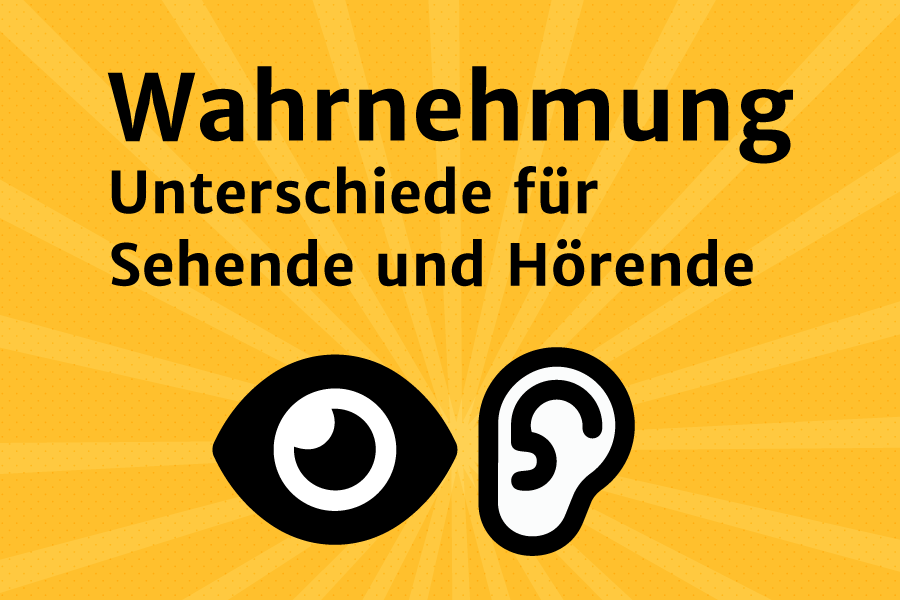 Illustration zu unterschiedlicher Wahrnehmung: Auge und Ohr, schwarz auf gelbem Hinterhrund.