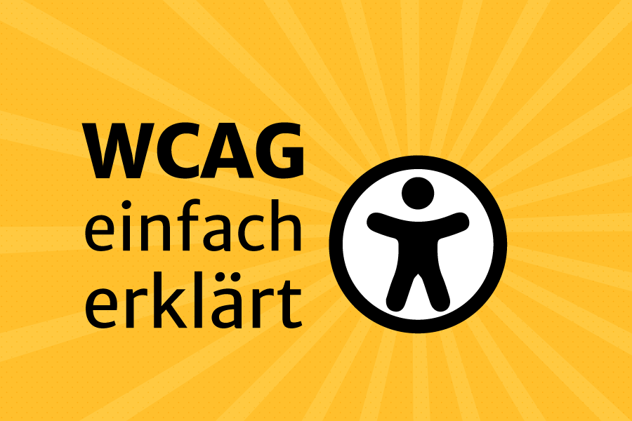 Icon für Barrierefreiheit und schwarzer Text auf gelbem Hintergrund: "WCAG einfach erklärt"