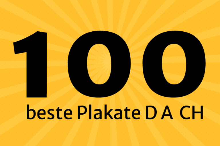 Text "100 beste Plakate d A CH" auf gelbem Hintergrund