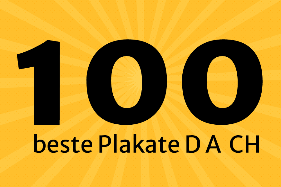 Text "100 beste Plakate d A CH" auf gelbem Hintergrund