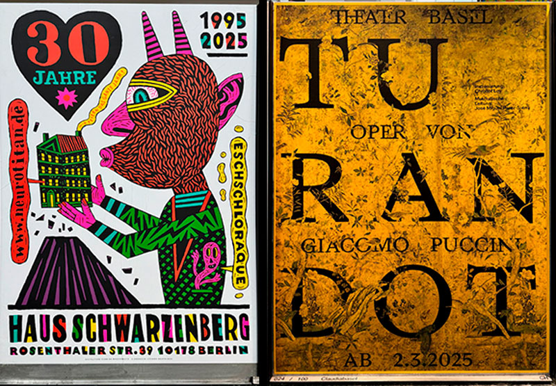 zwei Plakate nebeneinander. Links für Haus Schwarzenberg und rechts Turantot